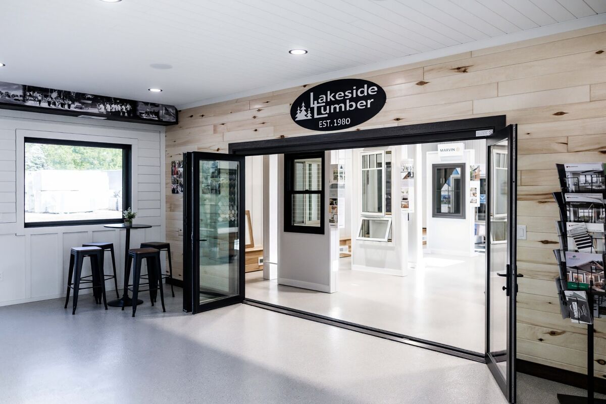Lakeside Lumber showroom — siding and shingle samples